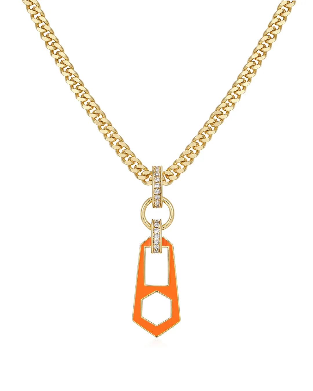 Mini Zipper Pendant Necklace- Neon Orange- Gold