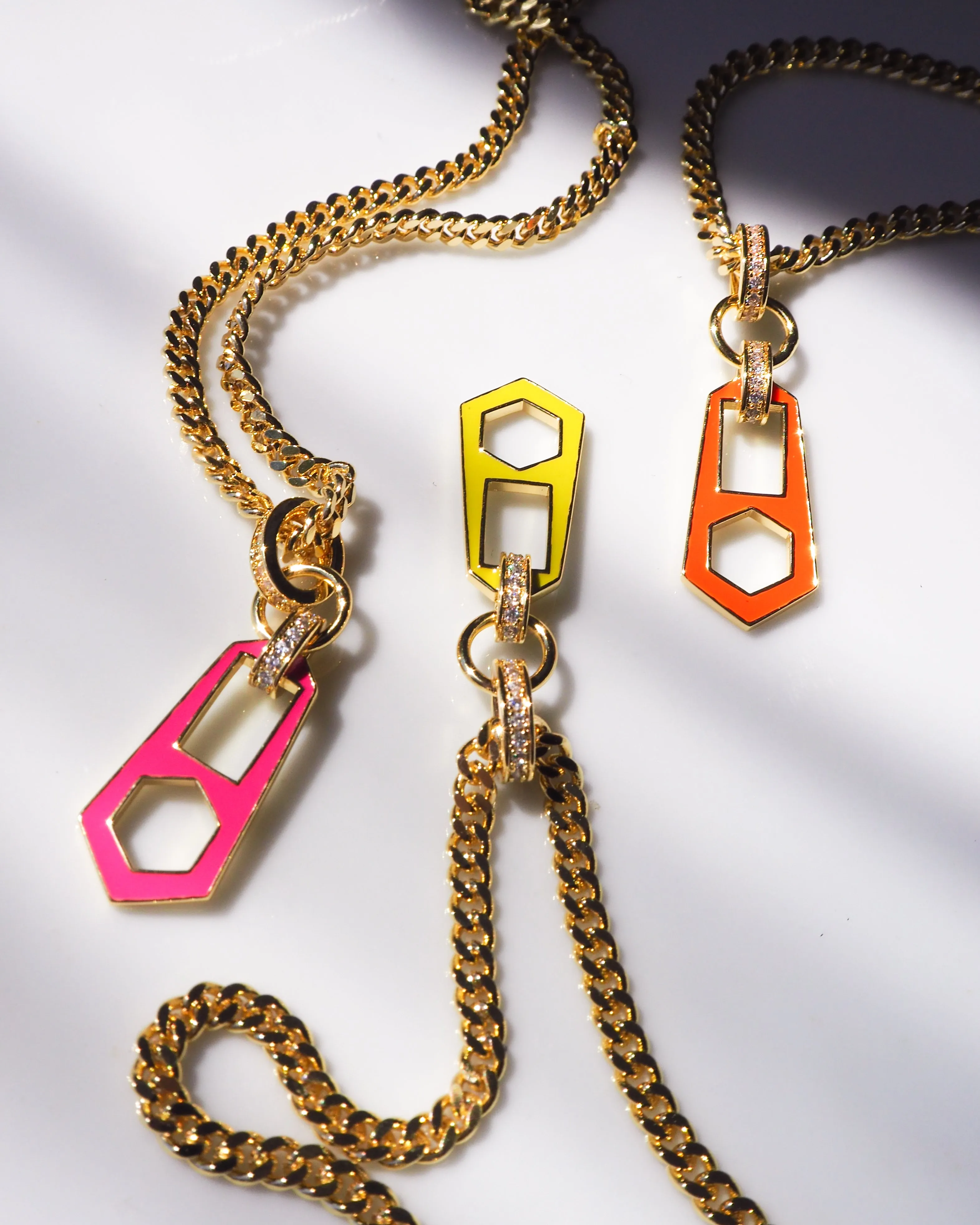 Mini Zipper Pendant Necklace- Neon Orange- Gold