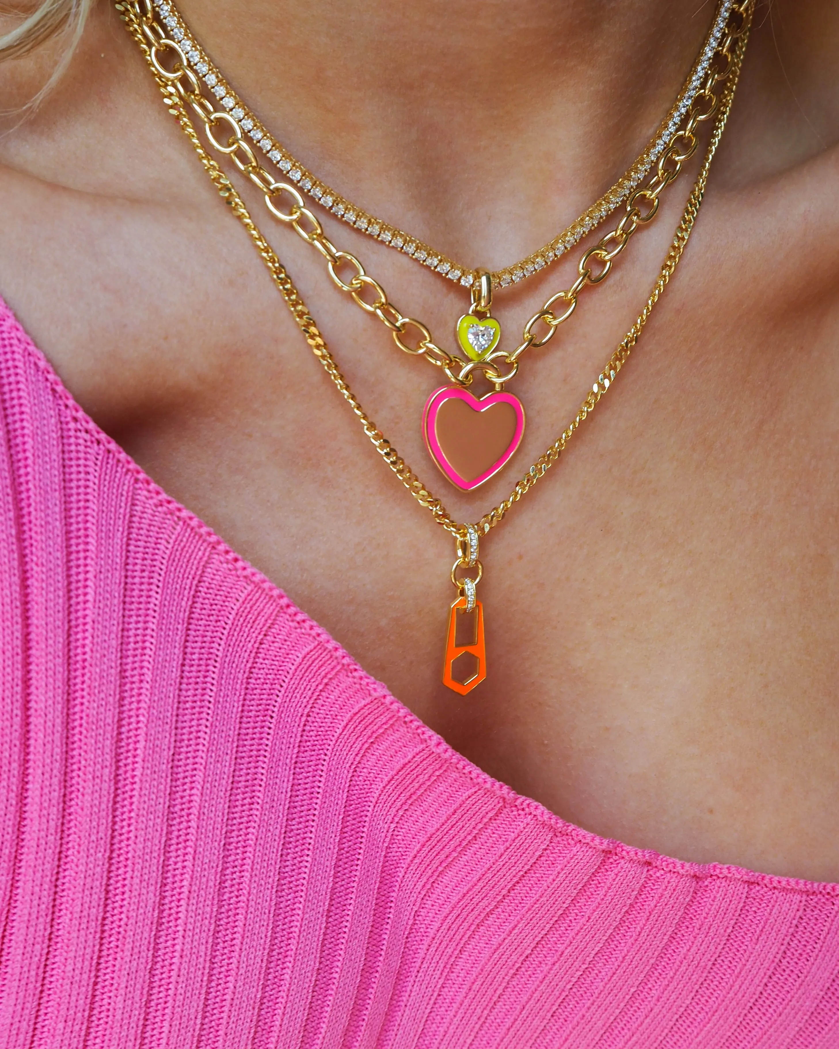 Mini Zipper Pendant Necklace- Neon Orange- Gold