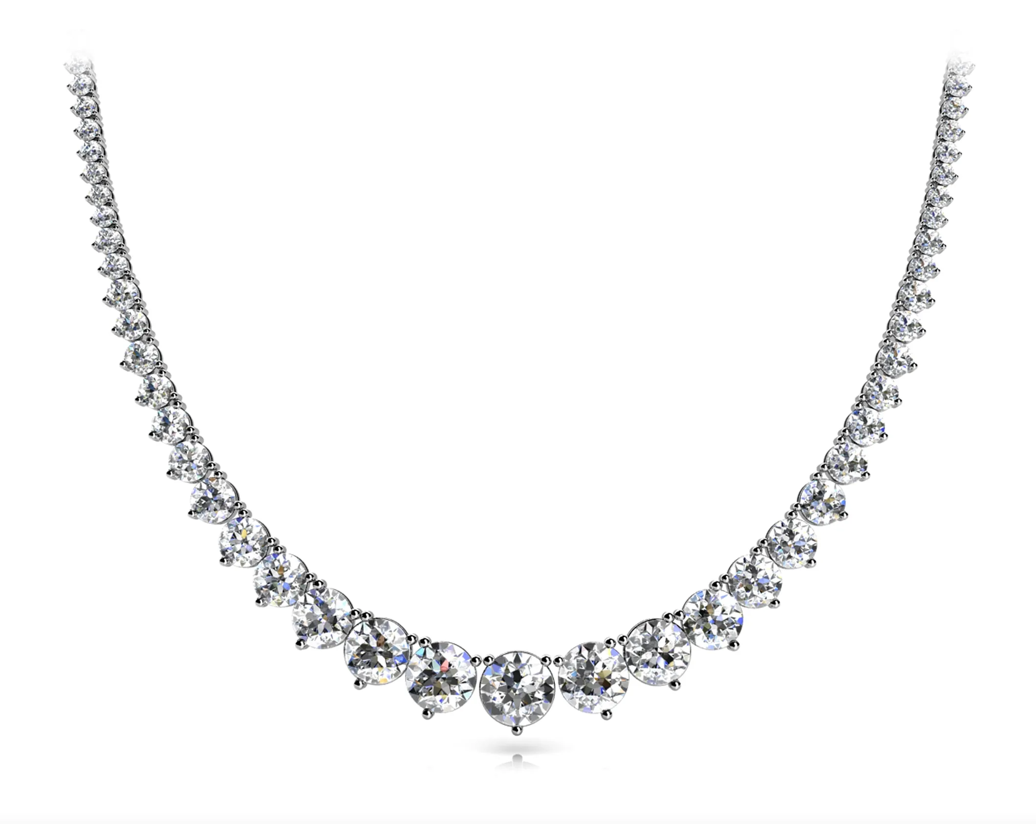 MIST 25 Carat Diamond Rivera Graduated Necklace in 18K White Gold 3 prong set  G Color SI1 Clarity BY MIKE NEKTA