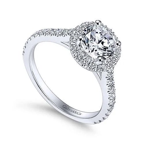 Mounting Only, 14K White Gold Round Halo Diamond Engagement Ring