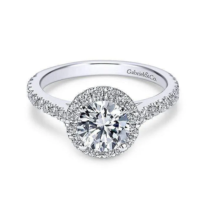 Mounting Only, 14K White Gold Round Halo Diamond Engagement Ring