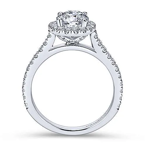 Mounting Only, 14K White Gold Round Halo Diamond Engagement Ring