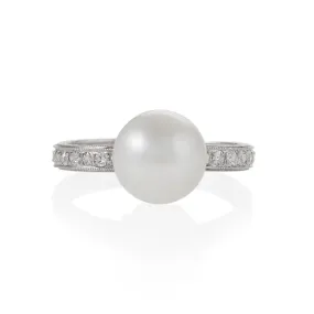 Natural Saltwater Pearl and Diamond Band Ring