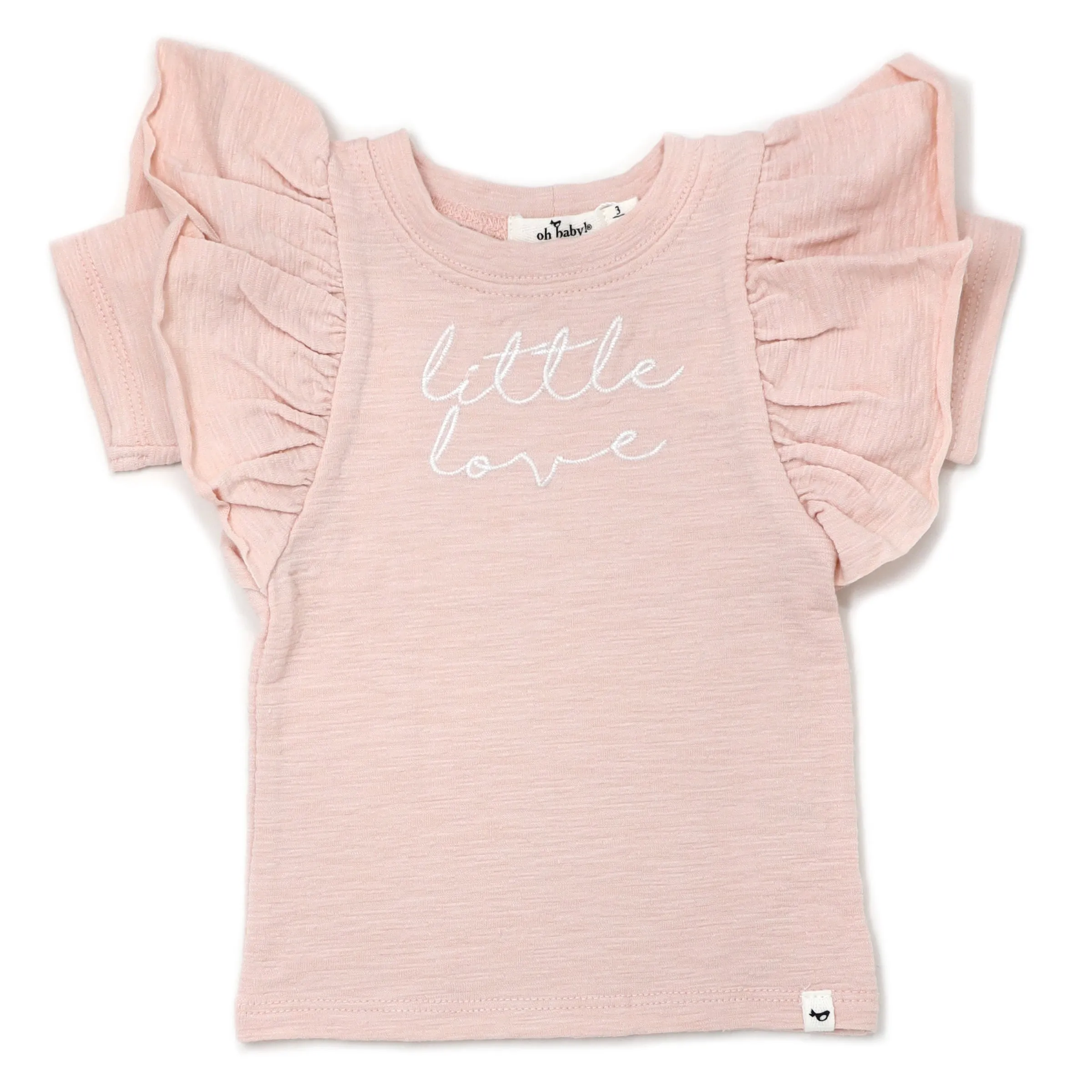 oh baby! Butterfly Short Sleeve Slub Tee -  little loves Embroidery - Pale Pink