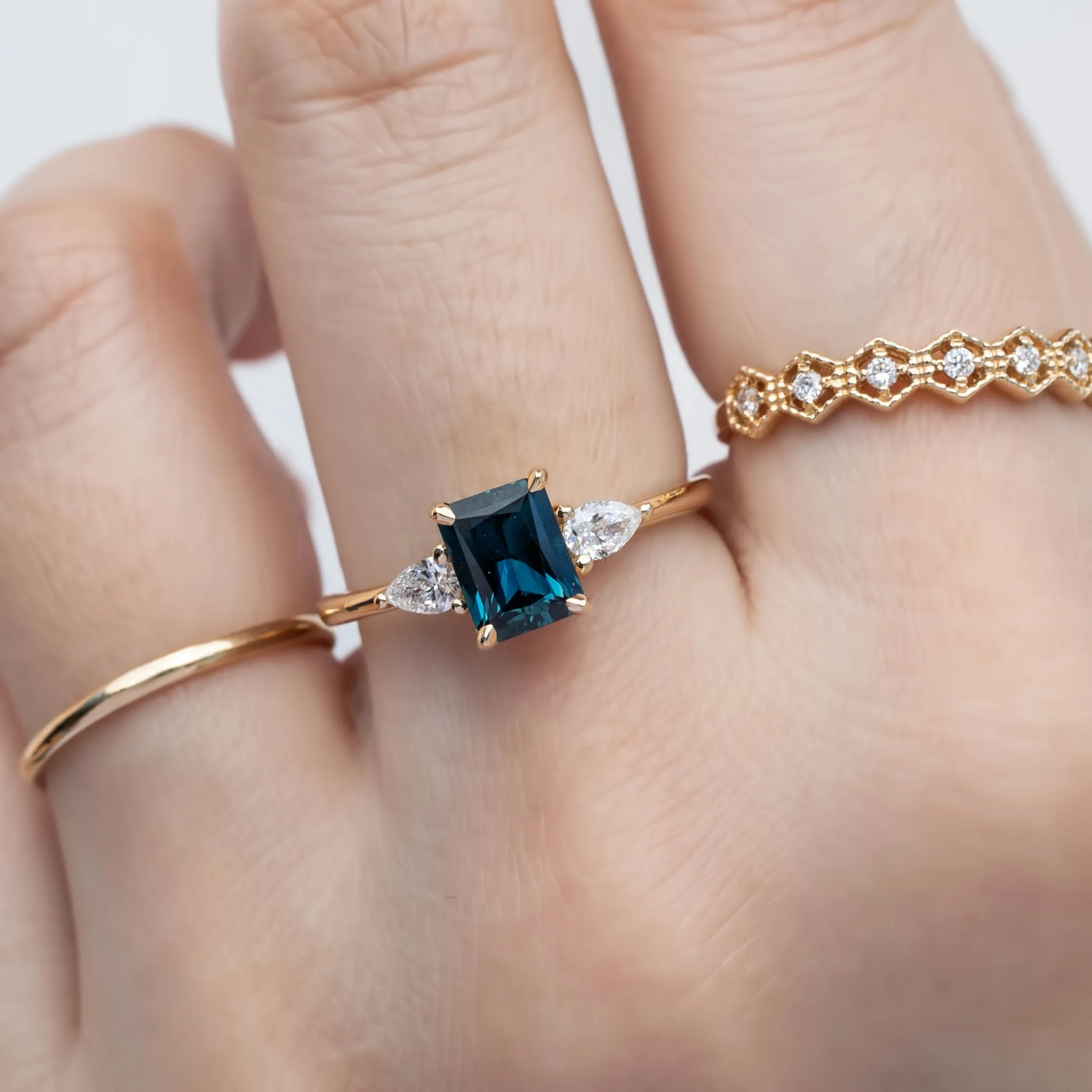 Olivia Ring 1.17ct Teal Blue Emerald Cut Queensland Sapphire, 14K Yellow Gold (One of a kind)