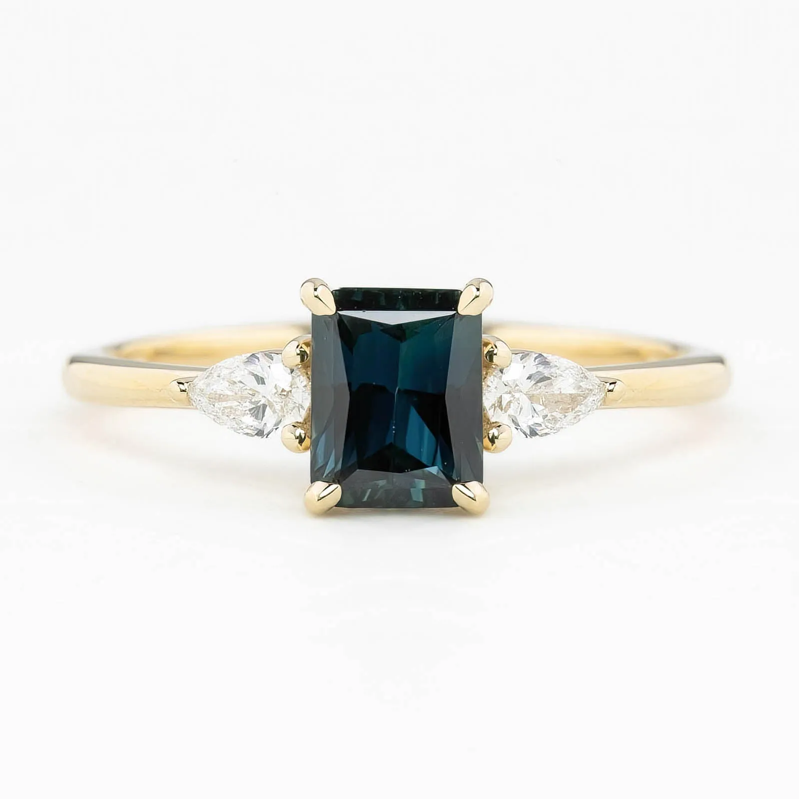 Olivia Ring 1.17ct Teal Blue Emerald Cut Queensland Sapphire, 14K Yellow Gold (One of a kind)