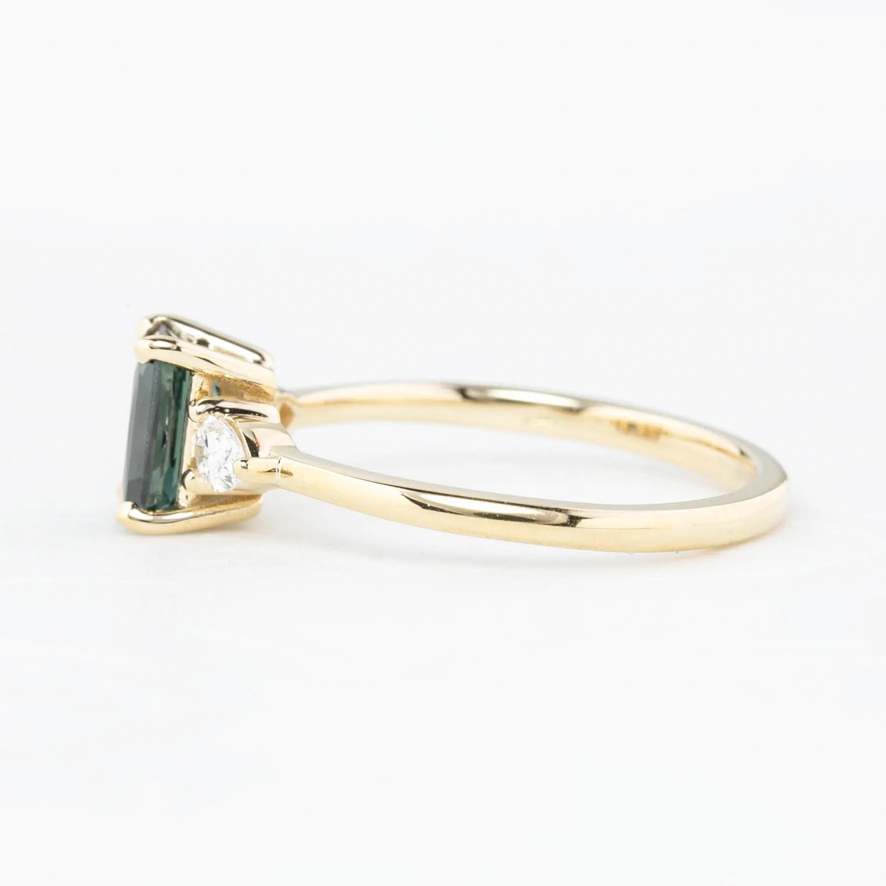 Olivia Ring 1.17ct Teal Blue Emerald Cut Queensland Sapphire, 14K Yellow Gold (One of a kind)