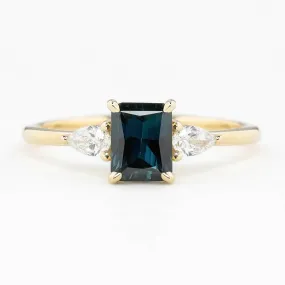 Olivia Ring 1.17ct Teal Blue Emerald Cut Queensland Sapphire, 14K Yellow Gold (One of a kind)