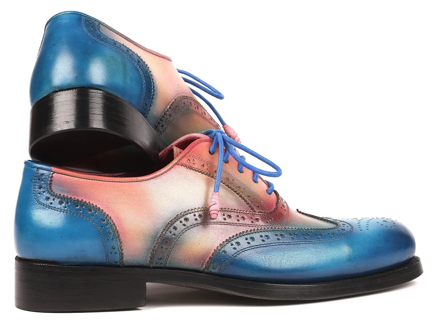 Paul Parkman Blue & Pink Men's Wingtip Oxfords Goodyear Welted (ID#027-BLUPNK)