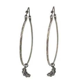 PETITE MOON Hammered Hoop Earrings - Sterling with Blue Sapphire