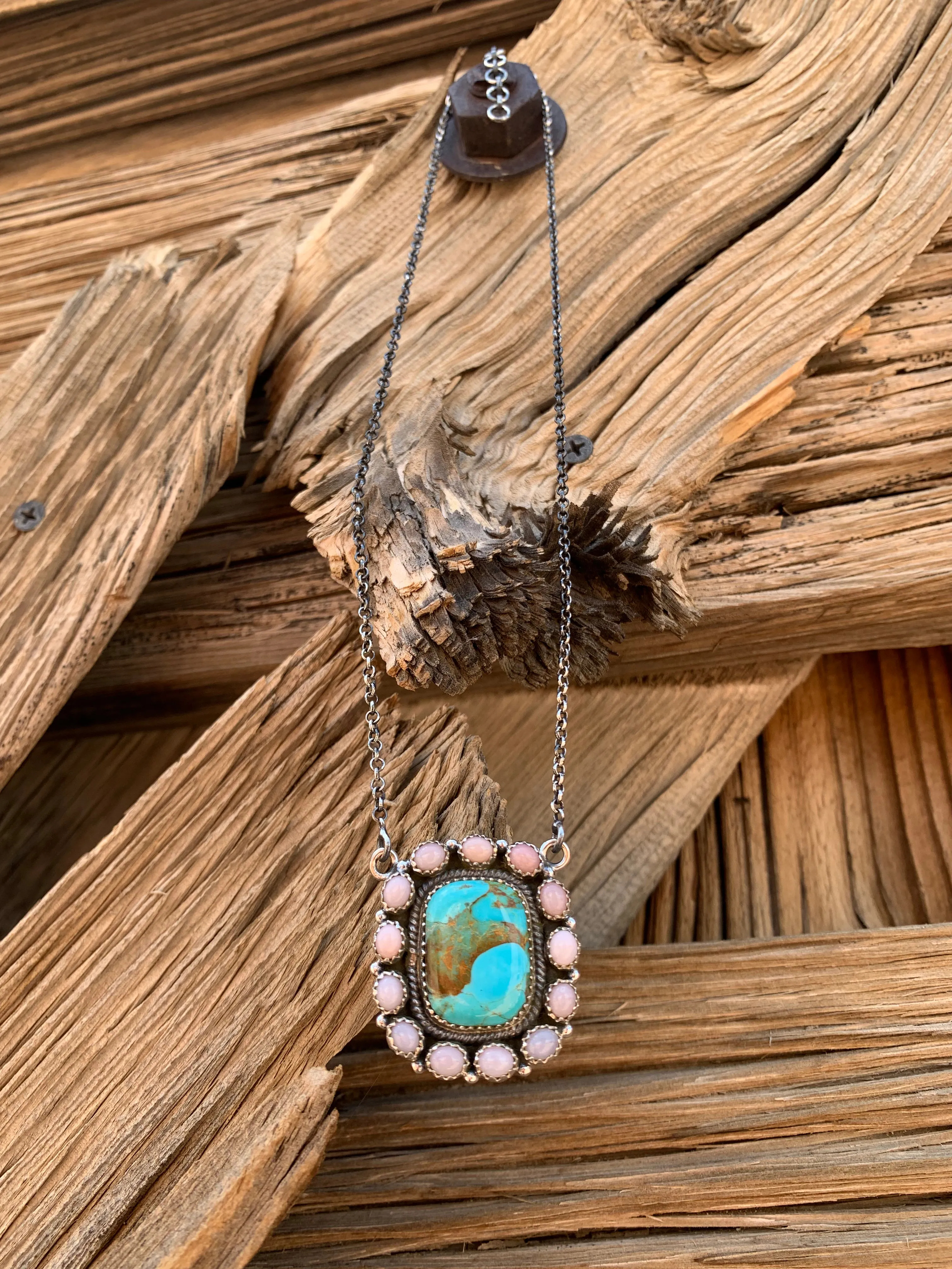 Pink Opal & Turquoise Cluster necklace