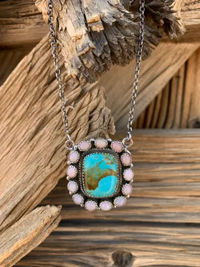 Pink Opal & Turquoise Cluster necklace