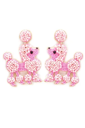 Pink poodle beaded earrings