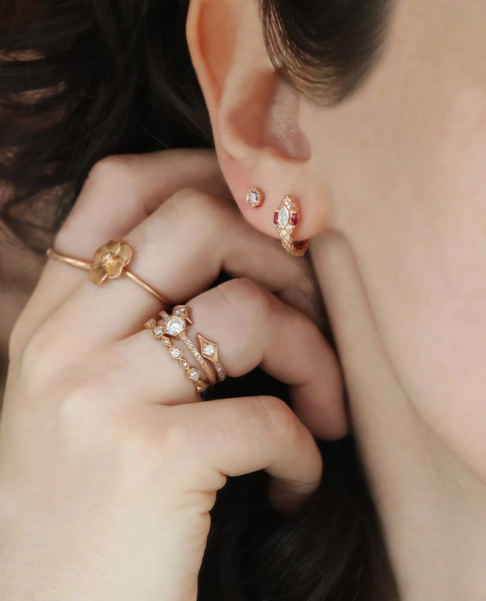 Rose Gold and Diamond Double Arrow Ring