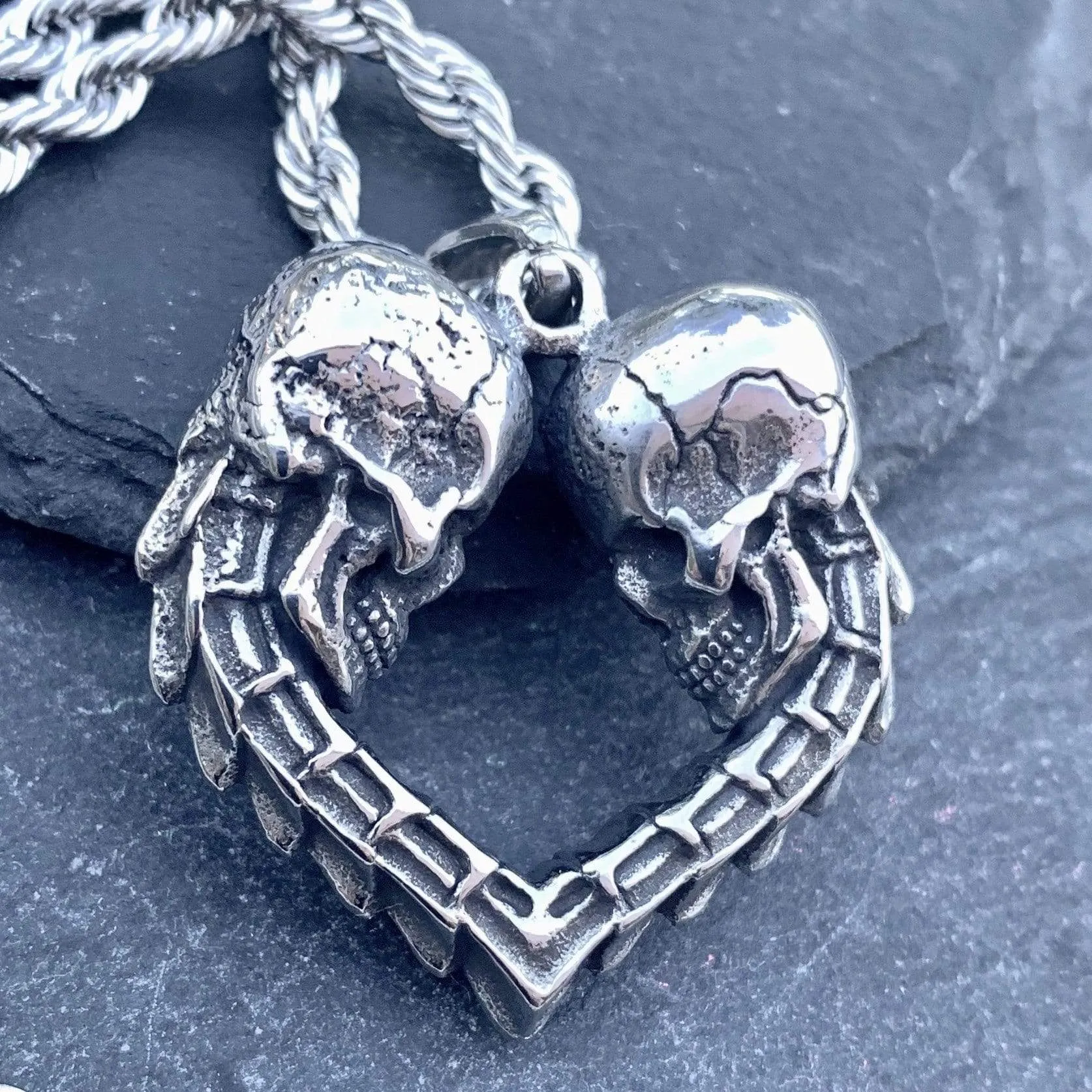 Skulls - 'til Death Do Us Part’ Pendant - Rope Necklace or Omega - PEN486