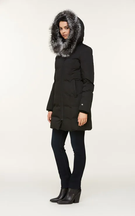 SOIA & KYO WOMENS SALMA CLASSIC DOWN COAT WITH REMOVABLE SILVER FUR BLACK