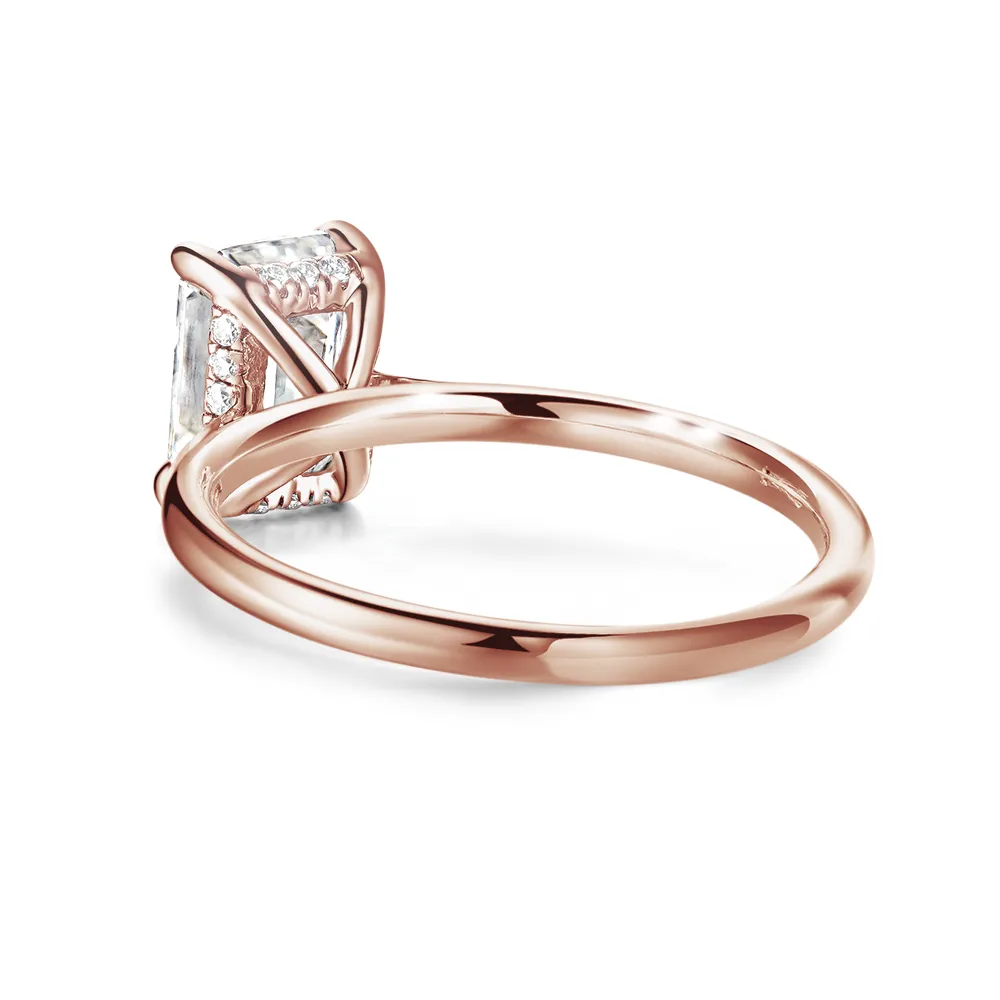 Solitaire Emerald Cut Engagement Ring With Hidden Halo