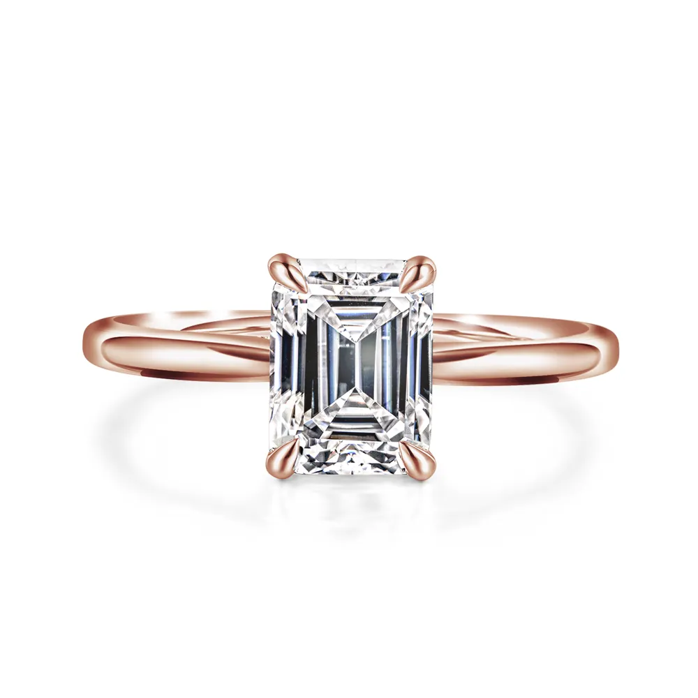 Solitaire Emerald Cut Engagement Ring With Hidden Halo