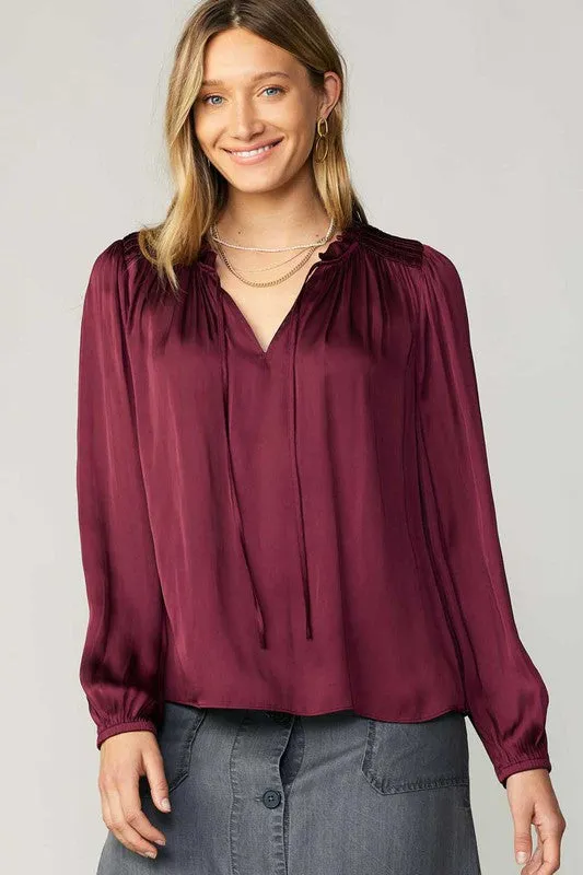 Split Neck w/ Self Tie and Ruffle Top