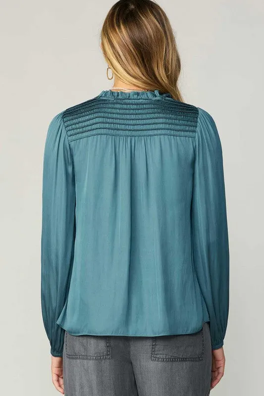 Split Neck w/ Self Tie and Ruffle Top