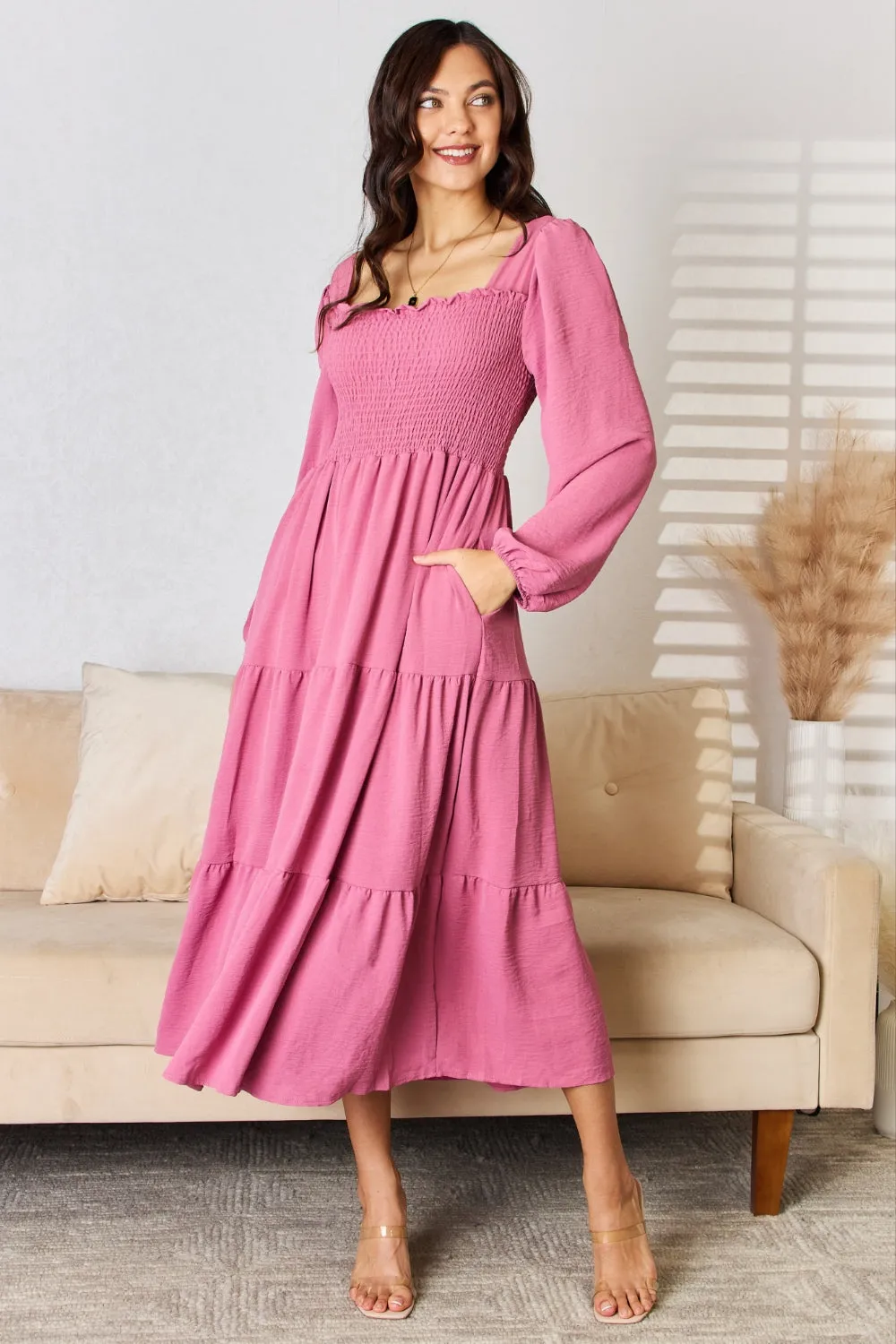 Square Neck Maxi Dress - Pink