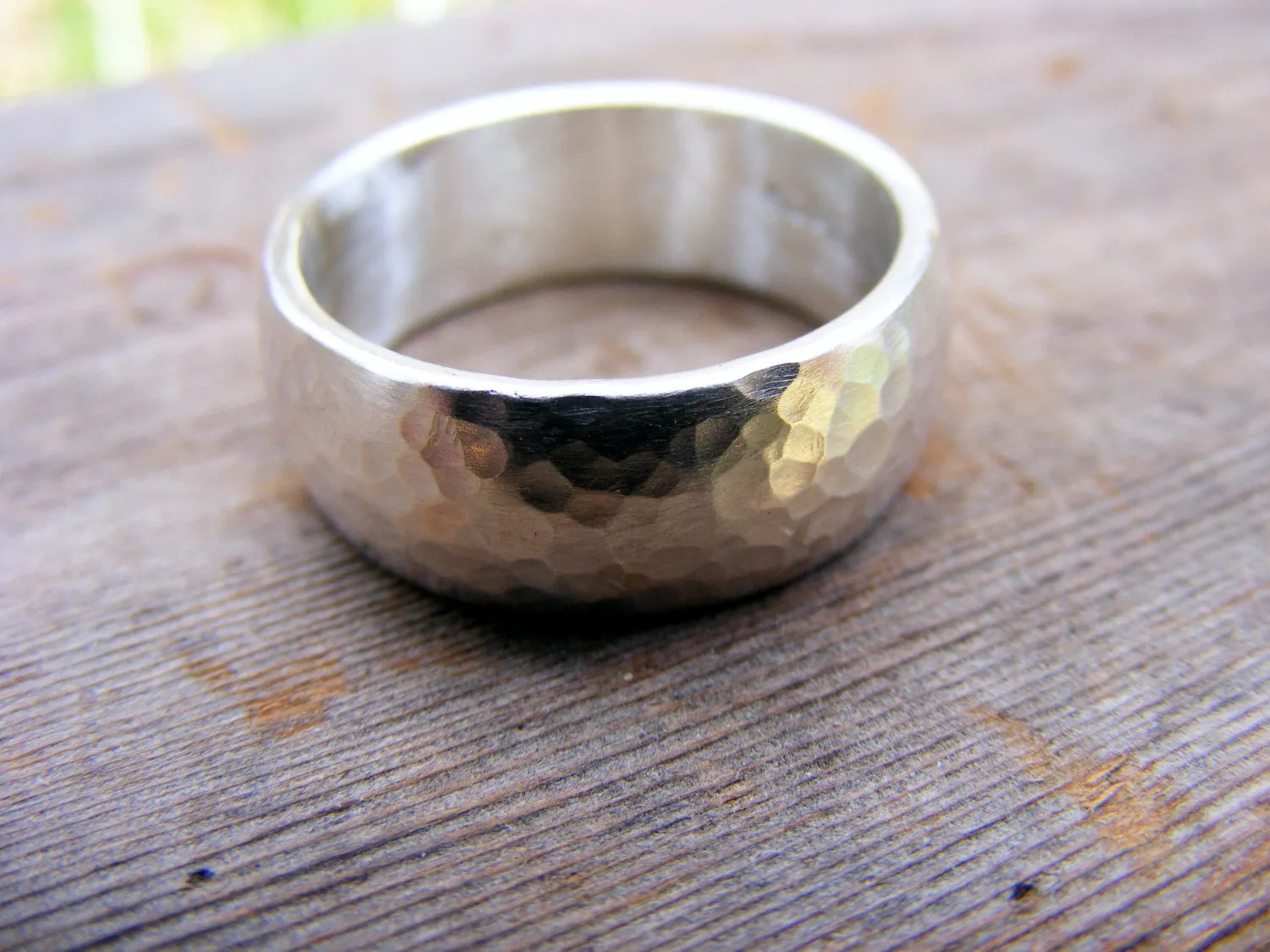 Sterling Silver Wide Wedding Band, Unisex Rustic Mens Or Womens Hammered Silver Ring Band