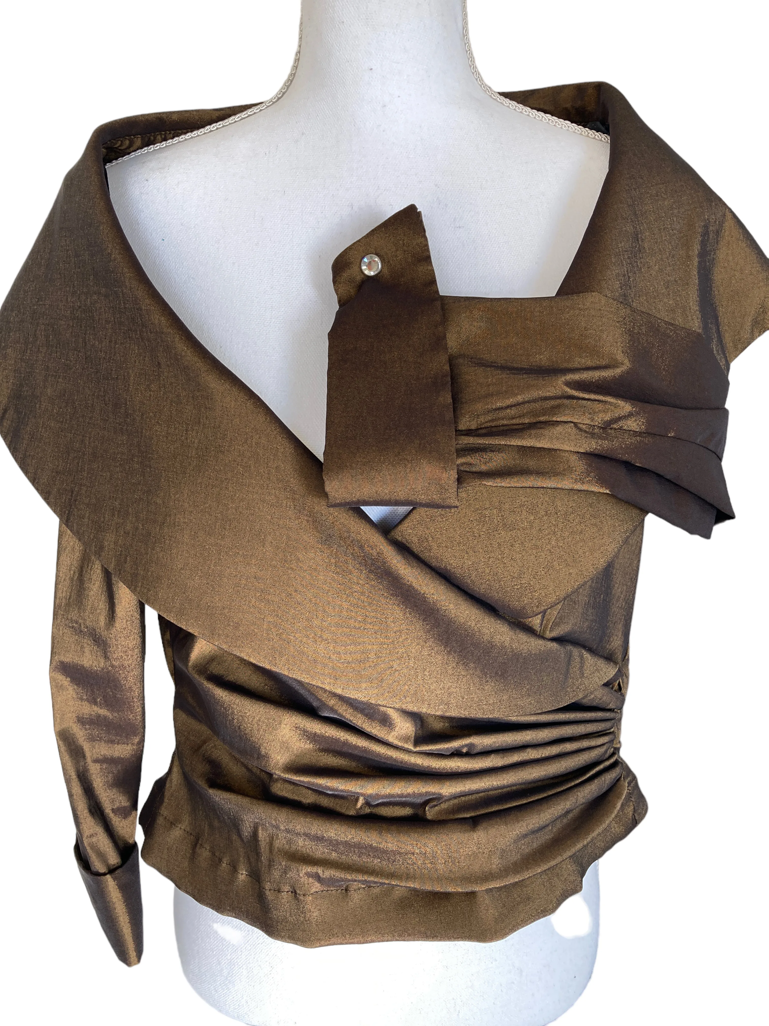 Tadashi Faux Wrap Shimmery Brown Evening Jacket, S/M