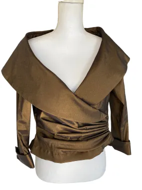 Tadashi Faux Wrap Shimmery Brown Evening Jacket, S/M