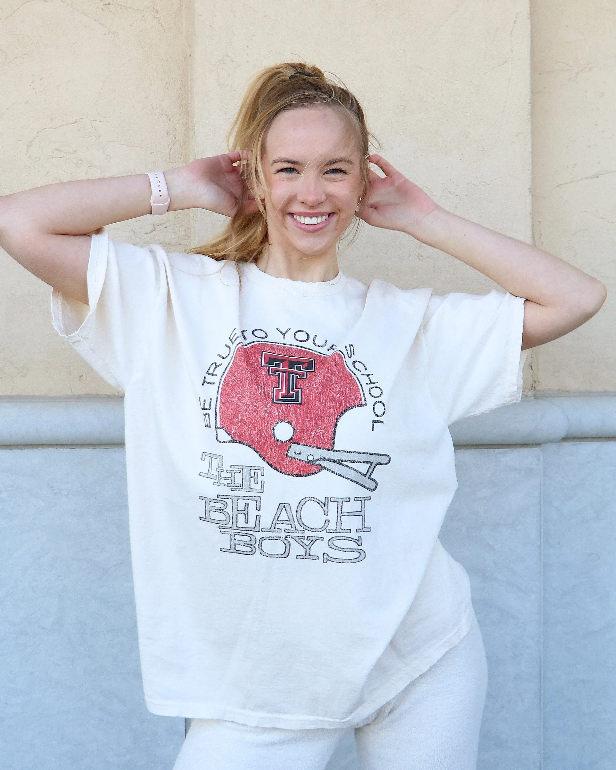 The Beach Boys Texas Tech True To Your School Off White Thrifted Tee