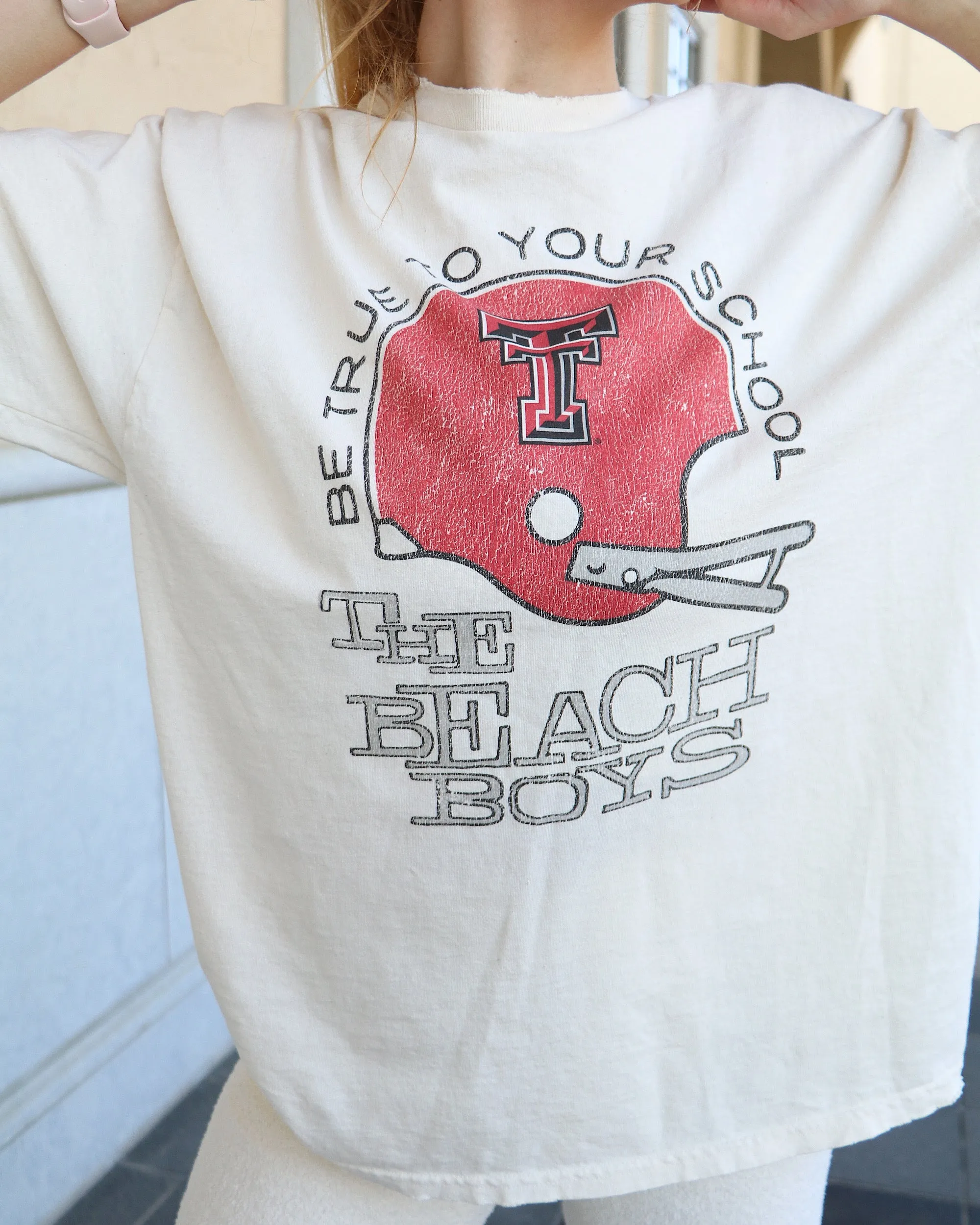 The Beach Boys Texas Tech True To Your School Off White Thrifted Tee