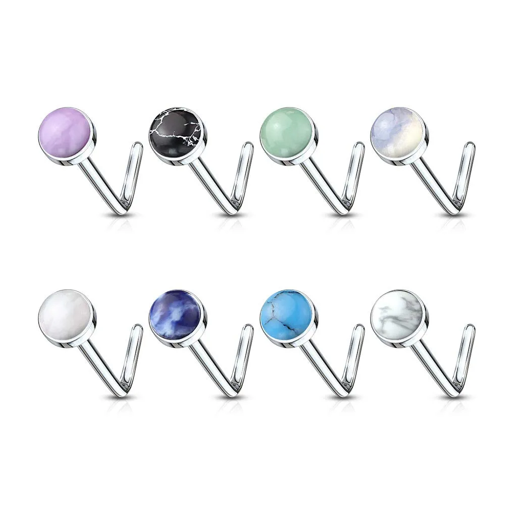 WILDKLASS 8 pcs Value Pack Semi Precious Stone Set 316L Surgical Steel L Bend Nose Stud Rings