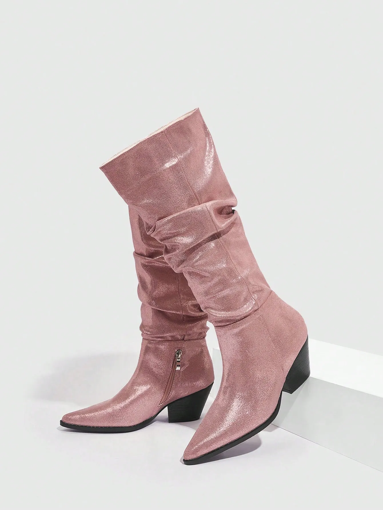 Woman Shoes Fashion Point Toe Versatile Pink Western Boots Valentines Day