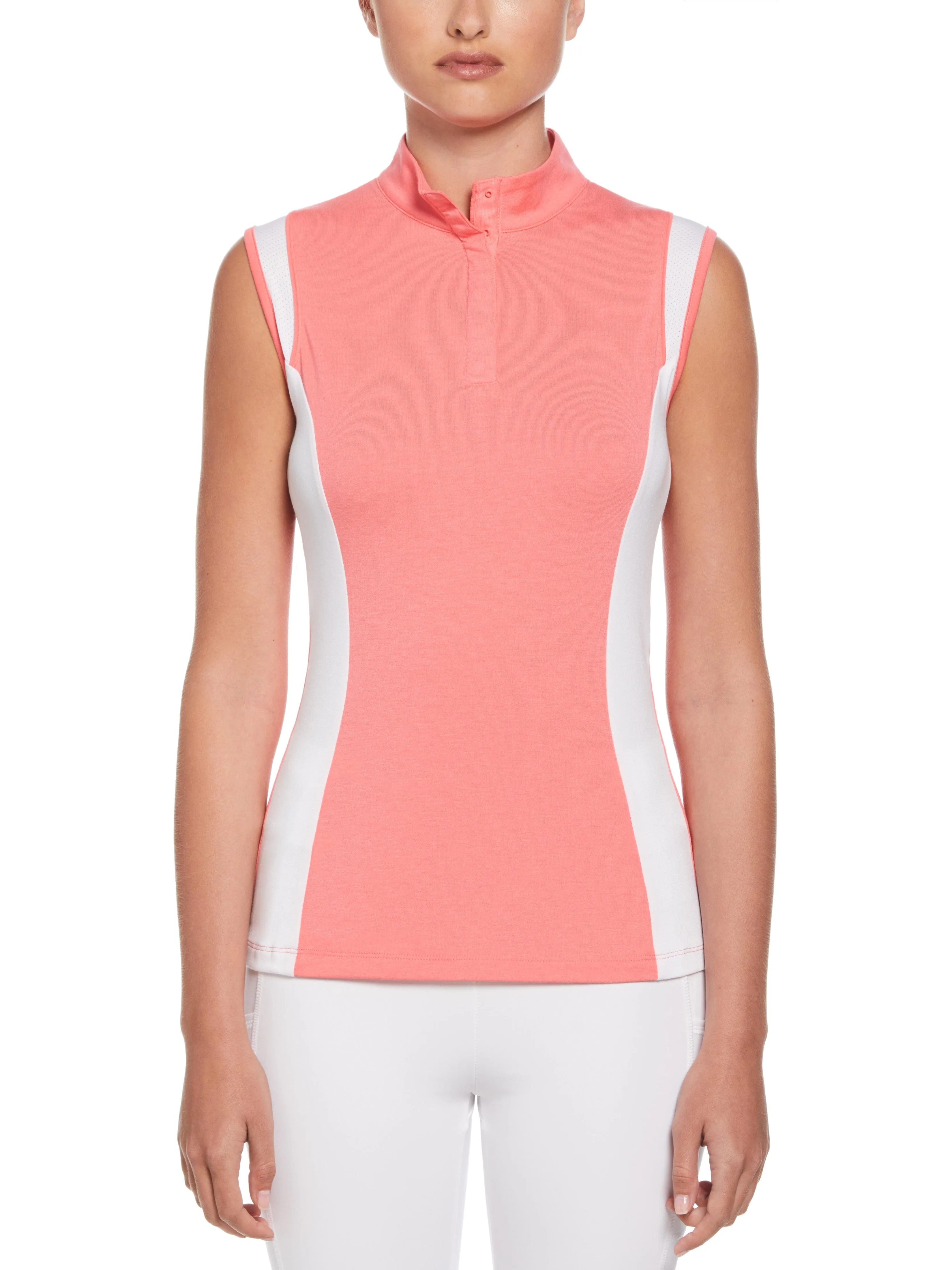 Womens Color Block Snap Front Golf Polo with Mesh Top Detail