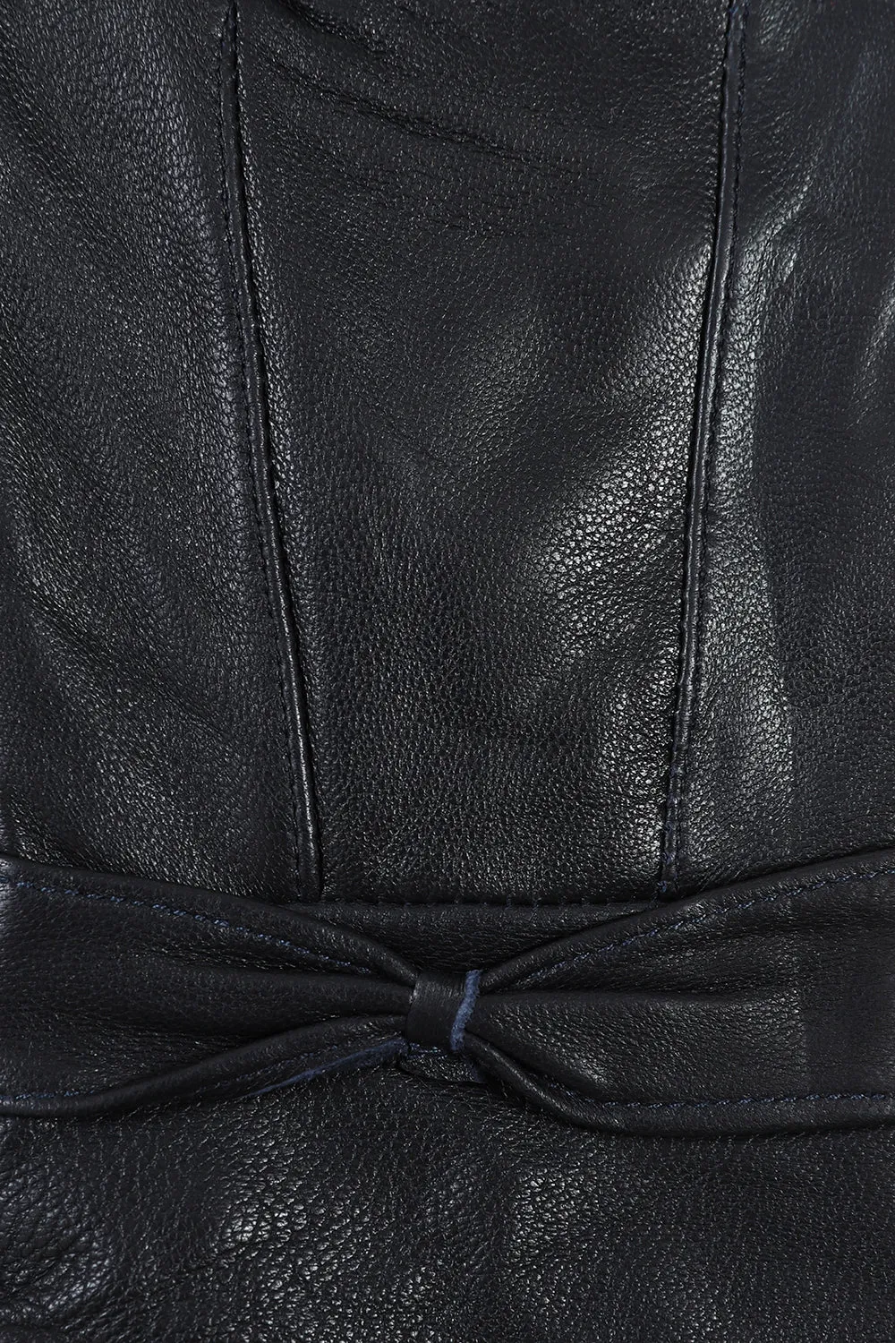 Women's Navy Genuine Leather Gloves with Bow